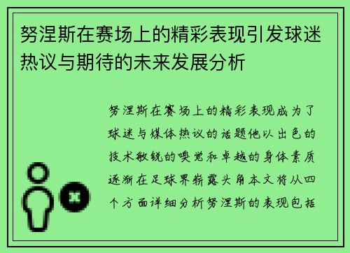 努涅斯在赛场上的精彩表现引发球迷热议与期待的未来发展分析